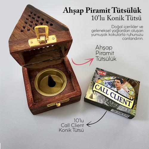 Ahşap Piramit Konik Tütsülük ve 10lu Hem Konik Tütsü - Call Clie