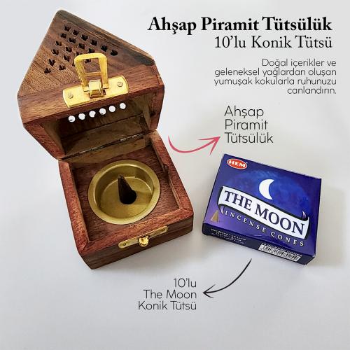 Ahşap Piramit Konik Tütsülük ve 10lu Hem Konik Tütsü - The Moon