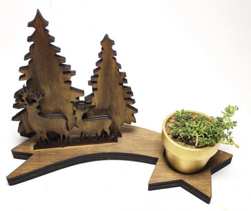 Ahşap Ağaç, Geyik ve Kayan Yıldızlı Beton Saksılık - Halkkitabevi