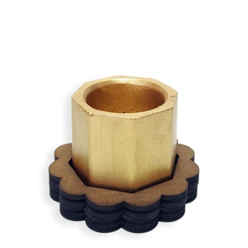 Ahşap Ayaklı 6gen Beton Saksı Altın Model 2 - Halkkitabevi Ahşap Ayaklı 6gen Beton Saksı Altın Model 2 - Halkkitabevi