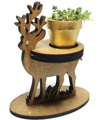 Ahşap Geyikli Beton Saksılık