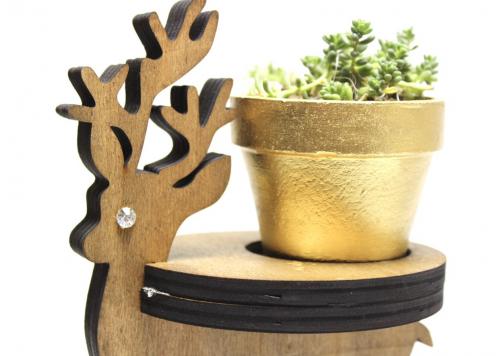 Ahşap Geyikli Beton Saksılık - Halkkitabevi