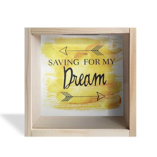 Camlı Ahşap Kumbara Dream Ham Ahşap - Halkkitabevi