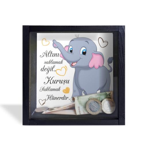 Camlı Ahşap Kumbara Filli Siyah - Halkkitabevi