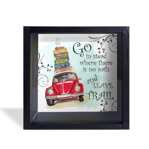 Camlı Ahşap Kumbara Tatil Siyah