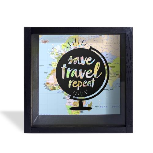 Camlı Ahşap Kumbara Dünya Turu Siyah