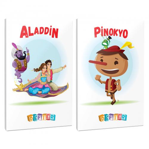 Aladdin ve Pinokyo 2'li 64 Sayfa 13,5x19,5 Okul Defteri Seti