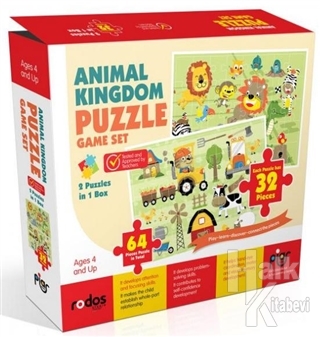 Animal Kingdom Game Set - 2 Puzzles in 1 Box - 64 Pieces Puzzle in Tot