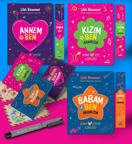 Anne - Baba - Kız Aramızda Ayraç Kartpostal Kişiye Özel Kalem - Gri
