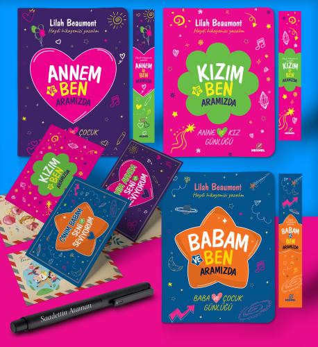 Anne - Baba - Kız Aramızda Ayraç Kartpostal Kişiye Özel Kalem - Siyah