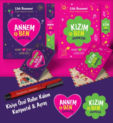 Anne - Kız Aramızda Ayraç Kartpostal Kişiye Özel Kalem - Kırmızı