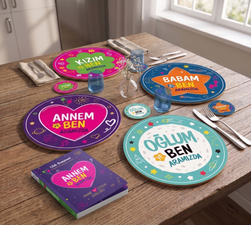 Annem ve Ben Aramızda 30cm Supla ve 9cm Bardak Altlığı Seti UV Baskı M
