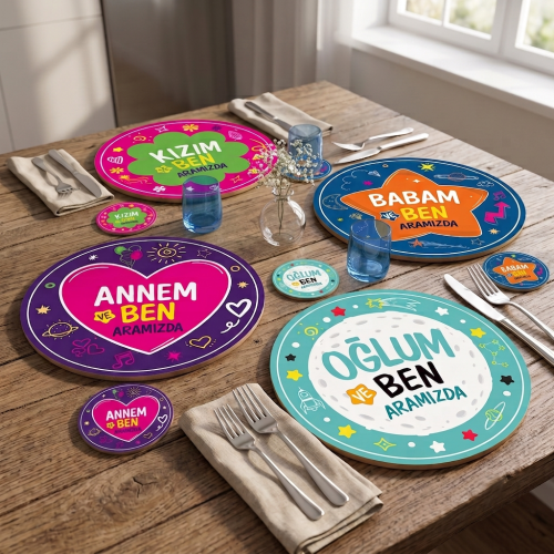 Aramızda 30cm Supla ve 9cm Bardak Altlığı Seti UV Baskı MDF - Halkkita