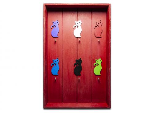 Kedi Figürlü 6'Lı Anahtarlık Kutusu, Kırmızı - Halkkitabevi