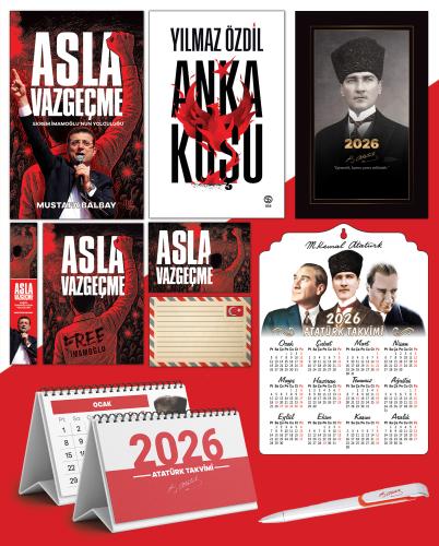 Asla Vazgeçme - Ayraç - Kartpostal - Poster - Anka Kuşu -  2026 Ajanda Kalpaklı - Ata Ahşap Duvar Takvimi - Masa Takvimi