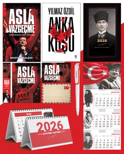 Asla Vazgeçme - Ayraç - Kartpostal - Poster - Anka Kuşu -  2026 Ajanda Kalpaklı - Ay Yıldız Duvar Takvimi - Masa Takvimi