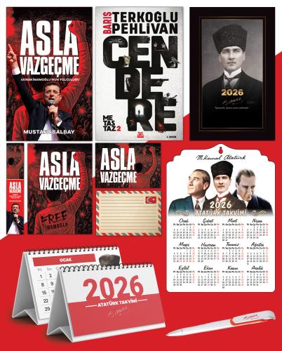Asla Vazgeçme - Ayraç - Kartpostal - Poster - Cendere -  2026 Ajanda Kalpaklı - Ata Ahşap Duvar Takvimi - Masa Takvimi