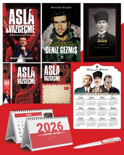 Asla Vazgeçme - Ayraç - Kartpostal - Poster - Deniz Gezmiş -  2026 Ajanda Kalpaklı - Ata Ahşap Duvar Takvimi - Masa Takvimi