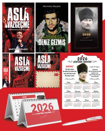Asla Vazgeçme - Ayraç - Kartpostal - Poster - Deniz Gezmiş -  2026 Ajanda Komutan - Kalpaklı Ahşap Duvar Takvimi - Masa Takvimi