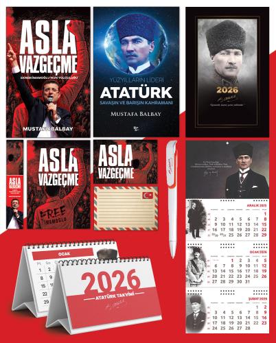 Asla Vazgeçme - Ayraç - Kartpostal - Poster - Yüzyılların Lideri Atatürk -  2026 Ajanda Komutan - Gazi Duvar Takvimi - Masa Takvimi
