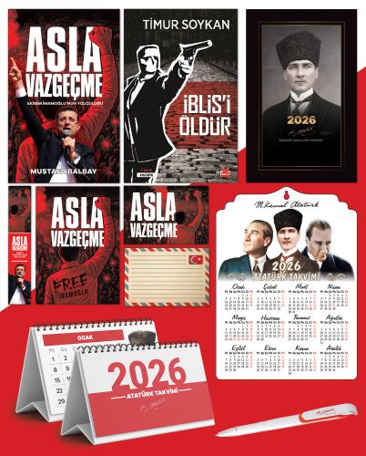 Asla Vazgeçme - Ayraç - Kartpostal - Poster - İblisi Öldür -  2026 Ajanda Kalpaklı - Ata Ahşap Duvar Takvimi - Masa Takvimi