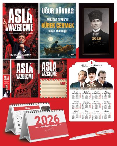 Asla Vazgeçme - Ayraç - Kartpostal - Poster - Müjdat Gezenle Kürek Çekmek -  2026 Ajanda Kalpaklı - Ata Ahşap Duvar Takvimi - Masa Takvimi