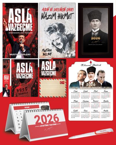 Asla Vazgeçme - Ayraç - Kartpostal - Poster - Nazım Hikmet -  2026 Ajanda Kalpaklı - Ata Ahşap Duvar Takvimi - Masa Takvimi
