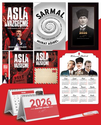 Asla Vazgeçme - Ayraç - Kartpostal - Poster - Sarmal -  2026 Ajanda Kalpaklı - Ata Ahşap Duvar Takvimi - Masa Takvimi