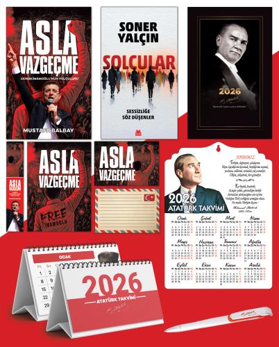 Asla Vazgeçme - Ayraç - Kartpostal - Poster - Solcular -  2026 Ajanda Gazi Paşa - Ayyıldız Ahşap Duvar Takvimi - Masa Takvimi