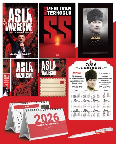 Asla Vazgeçme - Ayraç - Kartpostal - Poster - SS -  2026 Ajanda Komutan - Kalpaklı Ahşap Duvar Takvimi - Masa Takvimi