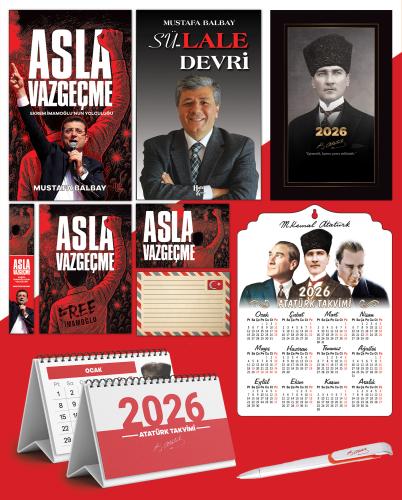 Asla Vazgeçme - Ayraç - Kartpostal - Poster - Sü-Lale Devri -  2026 Ajanda Kalpaklı - Ata Ahşap Duvar Takvimi - Masa Takvimi