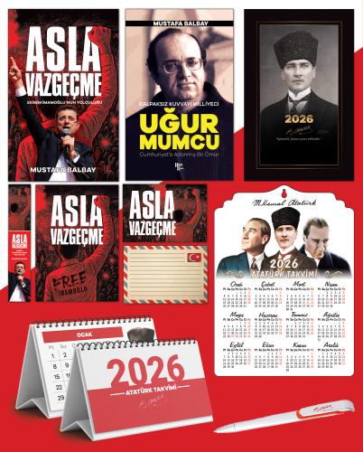 Asla Vazgeçme - Ayraç - Kartpostal - Poster - Uğur Mumcu -  2026 Ajanda Kalpaklı - Ata Ahşap Duvar Takvimi - Masa Takvimi