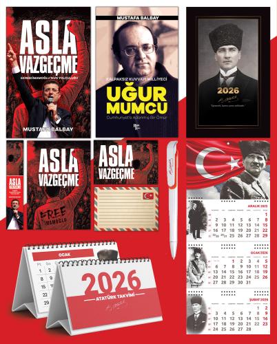 Asla Vazgeçme - Ayraç - Kartpostal - Poster - Uğur Mumcu -  2026 Ajanda Kalpaklı - Ay Yıldız Duvar Takvimi - Masa Takvimi
