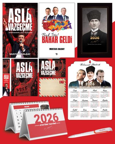 Asla Vazgeçme - Ayraç - Kartpostal - Poster Ve Bak İşte bahar Geldi -  2026 Ajanda Kalpaklı - Ata Ahşap Duvar Takvimi - Masa Takvimi