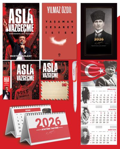 Asla Vazgeçme - Ayraç - Kartpostal - Poster - Yaşamak Cesaret İster -  2026 Ajanda Kalpaklı - Ay Yıldız Duvar Takvimi - Masa Takvimi