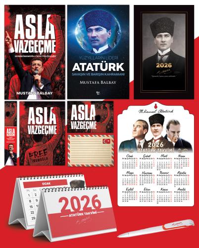 Asla Vazgeçme - Ayraç - Kartpostal - Poster - Yüzyılların Lideri Atatürk -  2026 Ajanda Kalpaklı - Ata Ahşap Duvar Takvimi - Masa Takvimi
