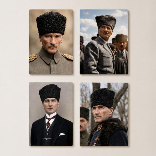 Atatürk 4'lü Set - 15x20 cm, 3 mm MDF, UV Baskı - Halkkitabevi