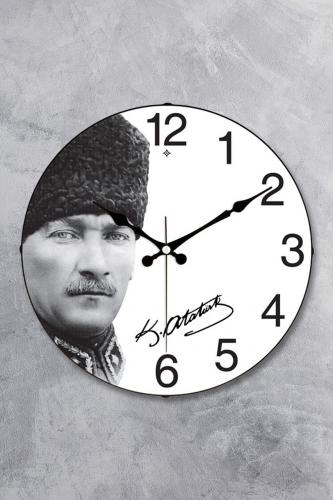 Atatürk Duvar Saati - 36 cm Gerçek Bombe Cam Akar Saniye Sessiz Mekanizma Dekoratif - MR-16-14