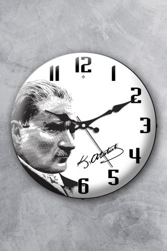 Atatürk Duvar Saati - 36 cm Gerçek Bombe Cam Akar Saniye Sessiz Mekanizma Dekoratif - MR-16-3