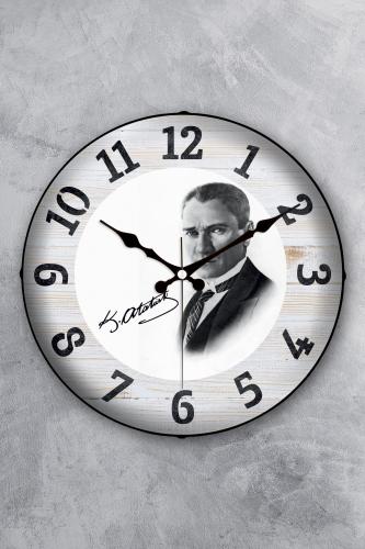 Atatürk Duvar Saati - 36 cm Gerçek Bombe Cam Akar Saniye Sessiz Mekani