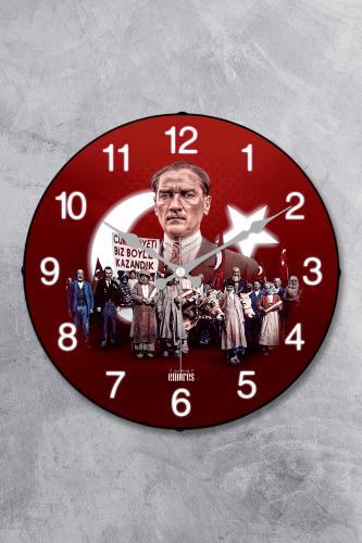 Atatürk Duvar Saati - 36 cm Gerçek Bombe Cam Akar Saniye Sessiz Mekani
