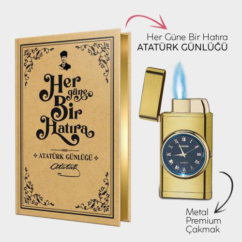 Atatürk Günlüğü ve Brushed Gold Saatli Çakmak - Halkkitabevi