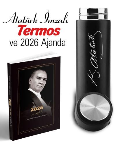 Atatürk İmza Baskılı Termos ve 2026 Atatürk Ajanda - Ayraç - Kartpostal