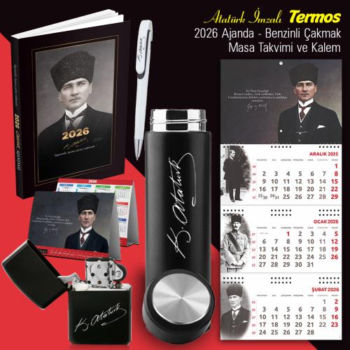 Atatürk İmzalı 2026 Ajanda - Termos - Duvar Takvimi - Masa Takvimi - Kalem - Benzinli Çakmak