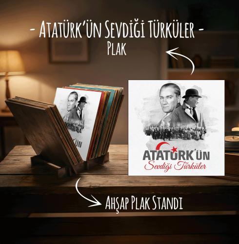 Atatürk'ün Sevdiği Türküler Plak ve Ahşap Plak Standı - Halkkitabevi