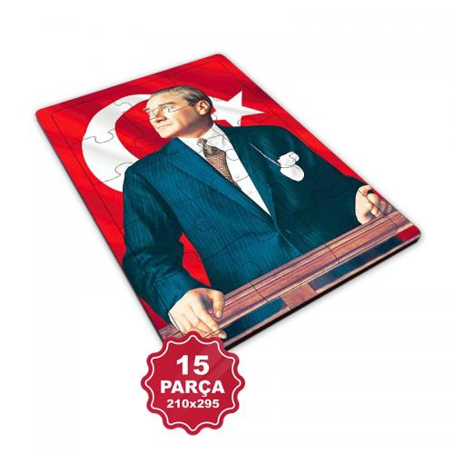 Atatürk 15 Parça Büyük Ahşap Puzzle Model 4 - Halkkitabevi