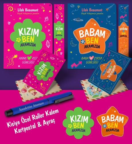 Baba - Kız Aramızda Ayraç Kartpostal Kişiye Özel Kalem - Lacivert