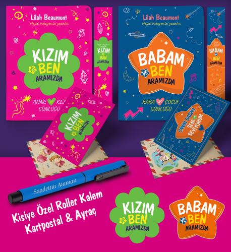 Baba - Kız Aramızda Ayraç Kartpostal Kişiye Özel Kalem - Mavi