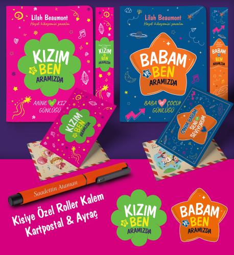 Baba - Kız Aramızda Ayraç Kartpostal Kişiye Özel Kalem - Turuncu