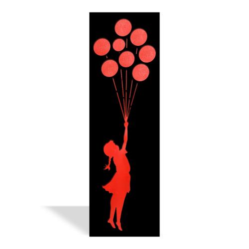 Balonlu Kız 2 Katlı Ahşap Oyma Tablo Kırmızı & Siyah